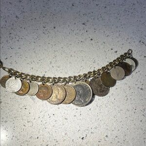 Vintage Coin Charm Goldtone Bracelet Travel